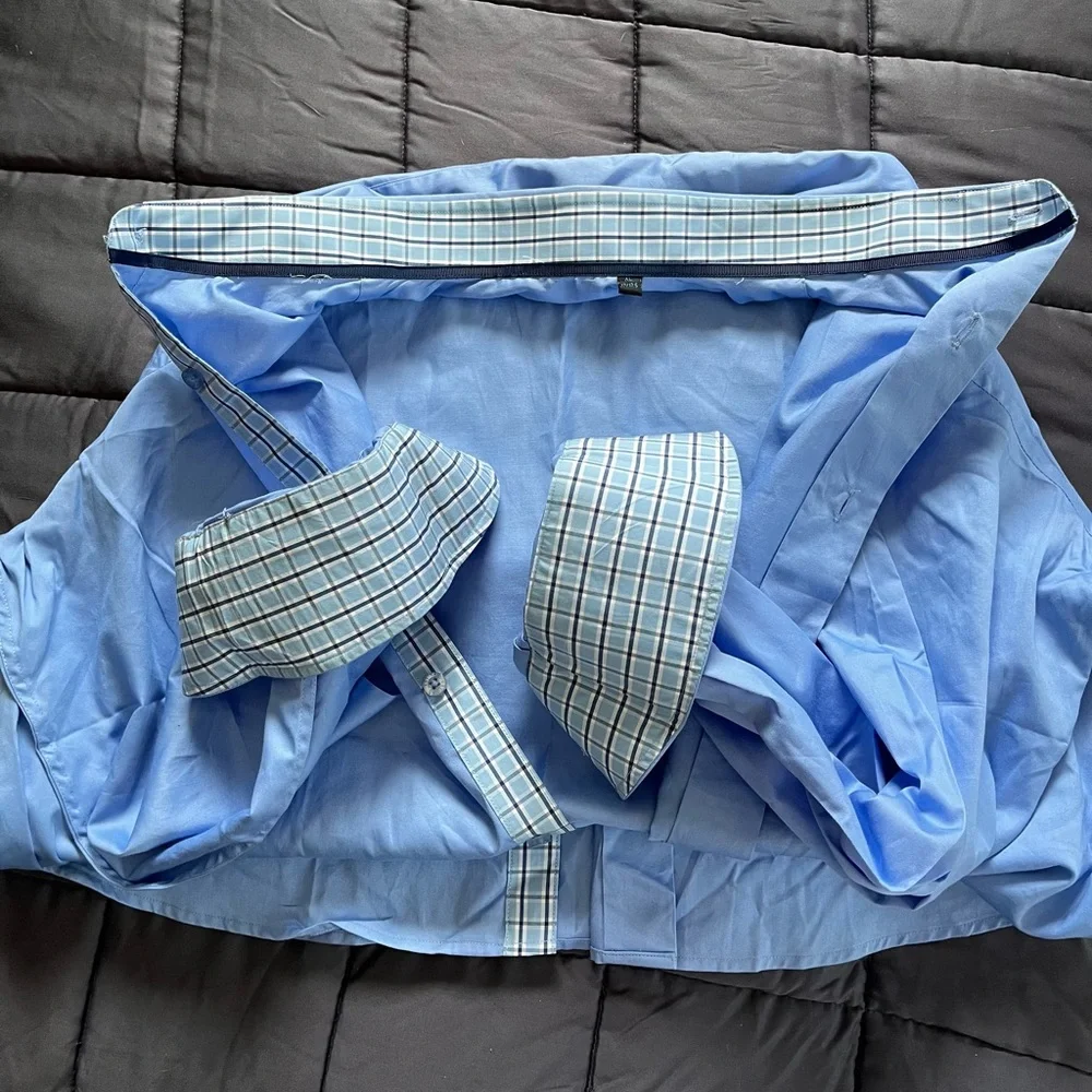 Le Vinas Blue Long Sleeve Dress Shirt Contemporary Fit 17-17.5 - Picture 8 of 11